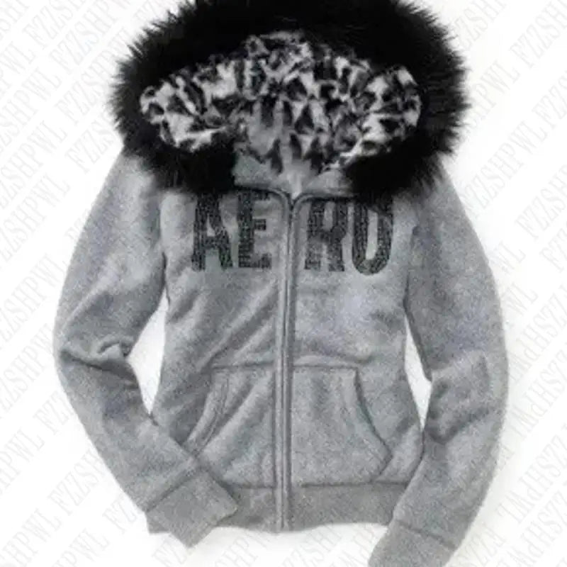 Y2K Women Aesthetic Harajuku Faux Fur Collar Hoodies Clothes Graphic Hip Hop Punk Gothic Zip up Hoodies Streetwear Jackets Egirl