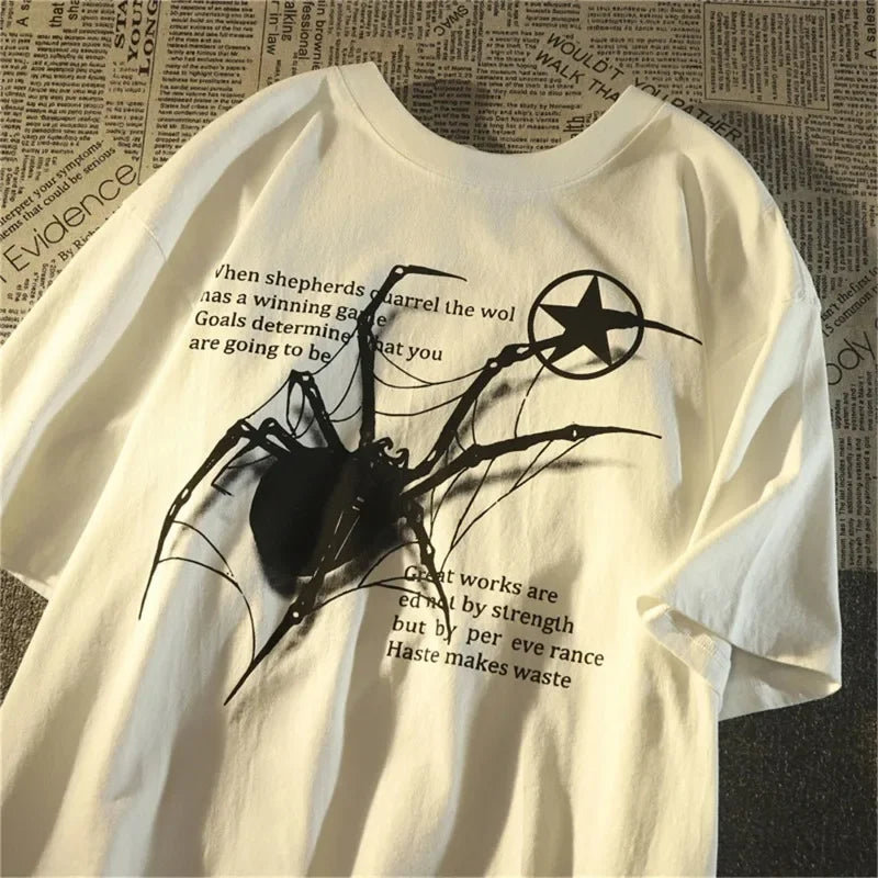 Y2K Korean Streetwear Spider Graphic Acubi Harajuku Egirl Grunge Aesthetic round Neck Trendy Short Sleeved Top Women'S Clothing