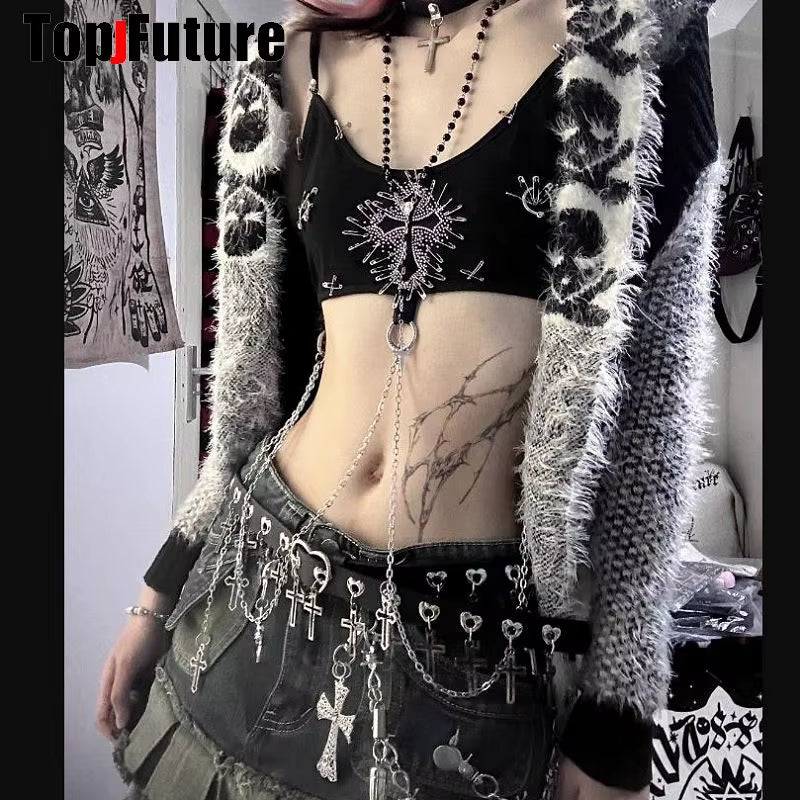 Women Girl HAND MAKE Gothic Lolita Punk Harajuku Bling Bling Skull Laziness Belt Waist Belt Lolita Cosplay Party Belt Gift