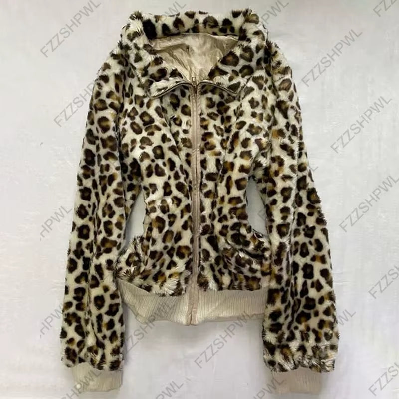 Y2K Women Aesthetic Harajuku Faux Fur Collar Hoodies Clothes Graphic Hip Hop Punk Gothic Zip up Hoodies Streetwear Jackets Egirl