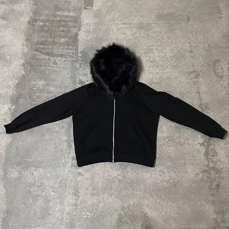 Y2K Women Aesthetic Harajuku Faux Fur Collar Hoodies Clothes Graphic Hip Hop Punk Gothic Zip up Hoodies Streetwear Jackets Egirl