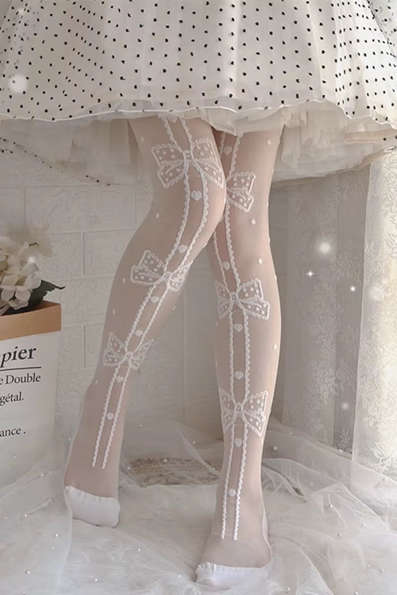 Lolita Socks Women'S Summer Mid-Calf Spun Glass Ultra-Thin Knee Socks Women'S Lolita Lace Bow Socks