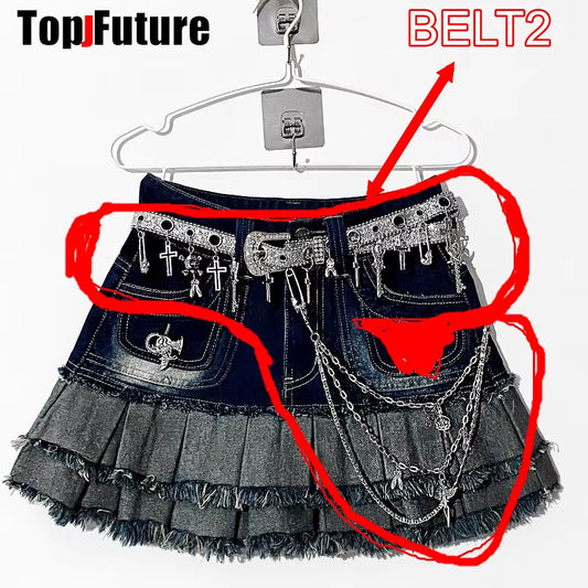 Women Girl HAND MAKE Gothic Lolita Punk Harajuku Bling Bling Skull Laziness Belt Waist Belt Lolita Cosplay Party Belt Gift