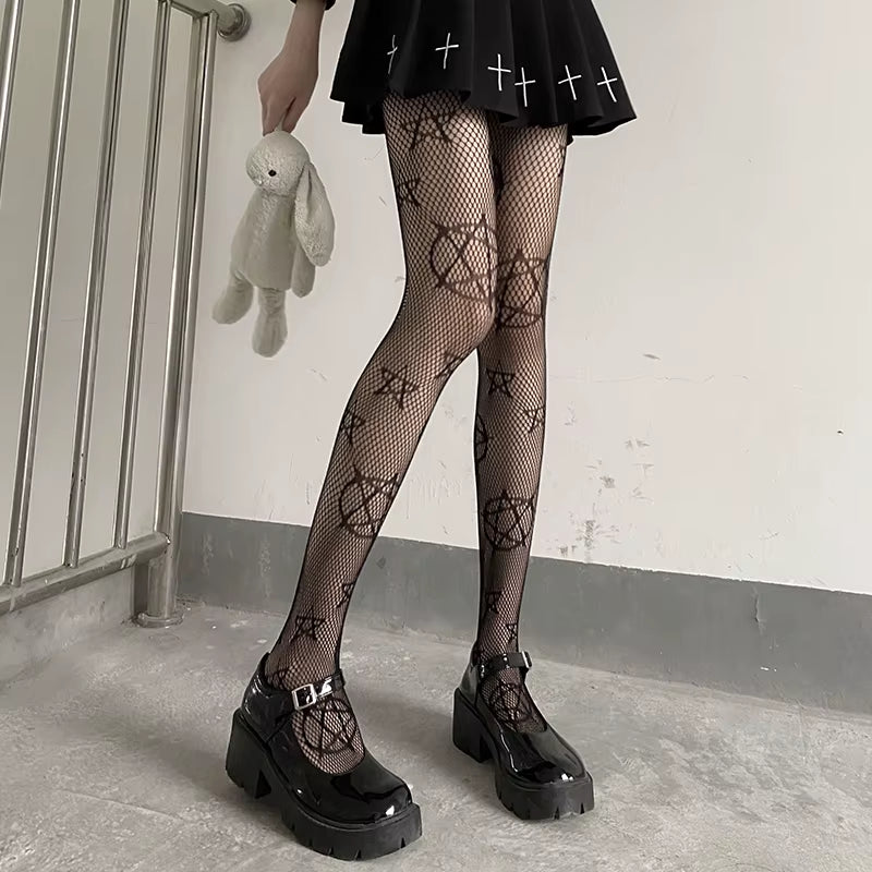 Lolita Tights Tattoos Mesh JK Pantyhose Collant Femme Medias Lolita Pantyhose Punk Sexy Fishnet Stockings Cosplay Hosiery