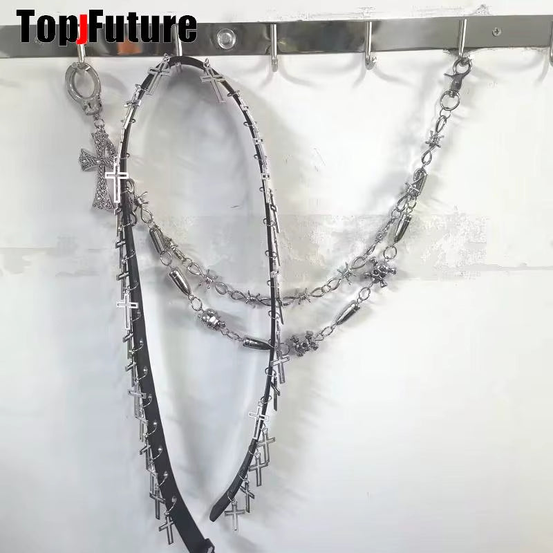 Women Girl HAND MAKE Gothic Lolita Punk Harajuku Bling Bling Skull Laziness Belt Waist Belt Lolita Cosplay Party Belt Gift