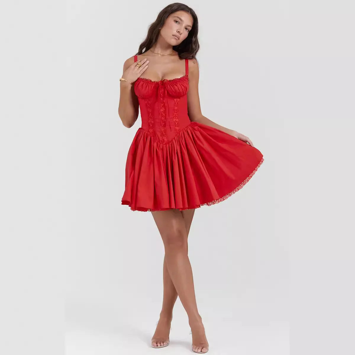 2025 Summer Fashion Sexy Red Camis Dress Women Fold Silm Fit Yellow Mini Dresses Backless Pink Short Shirt Coquette Y2K Clothes