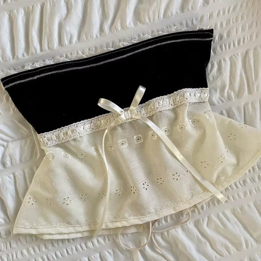 Plaid Floral Print Milkmaid Tops 00S Retro Coquette Camis Fairycore Y2K Lace Trim Backless Tie up Crop Tops Chic Cute Mini Vest