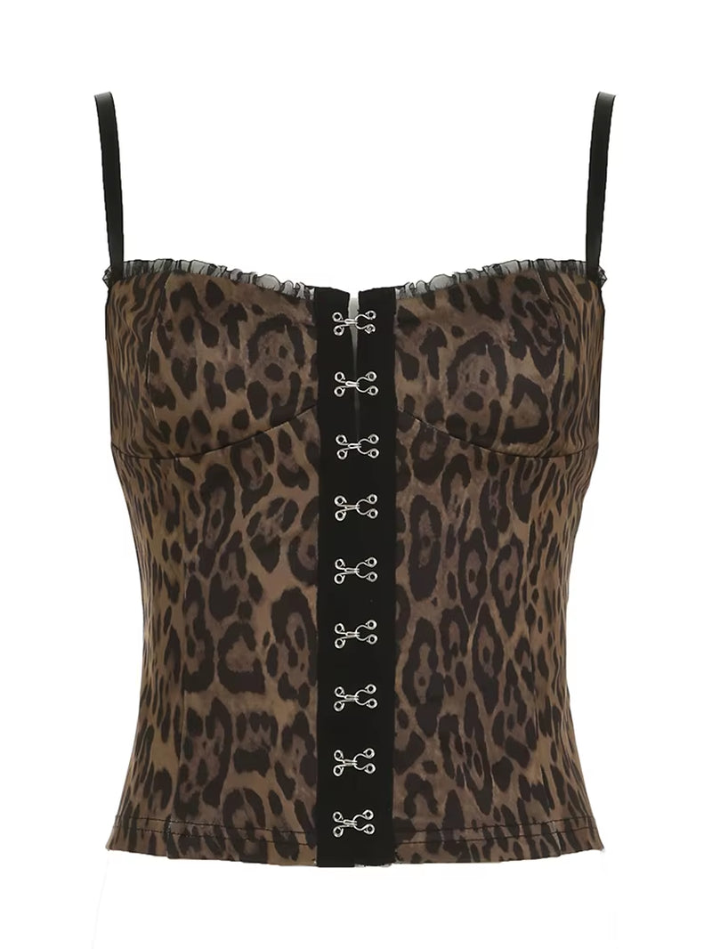 Leopard Tiger Stripe Print Women'S Camisoles Summer Spaghetti Straps Buttons Cupped Corset Coquette Slim Fit Tank Tops