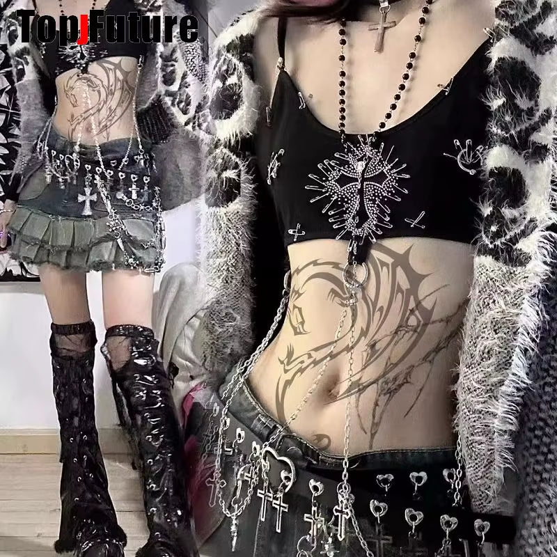 Women Girl HAND MAKE Gothic Lolita Punk Harajuku Bling Bling Skull Laziness Belt Waist Belt Lolita Cosplay Party Belt Gift