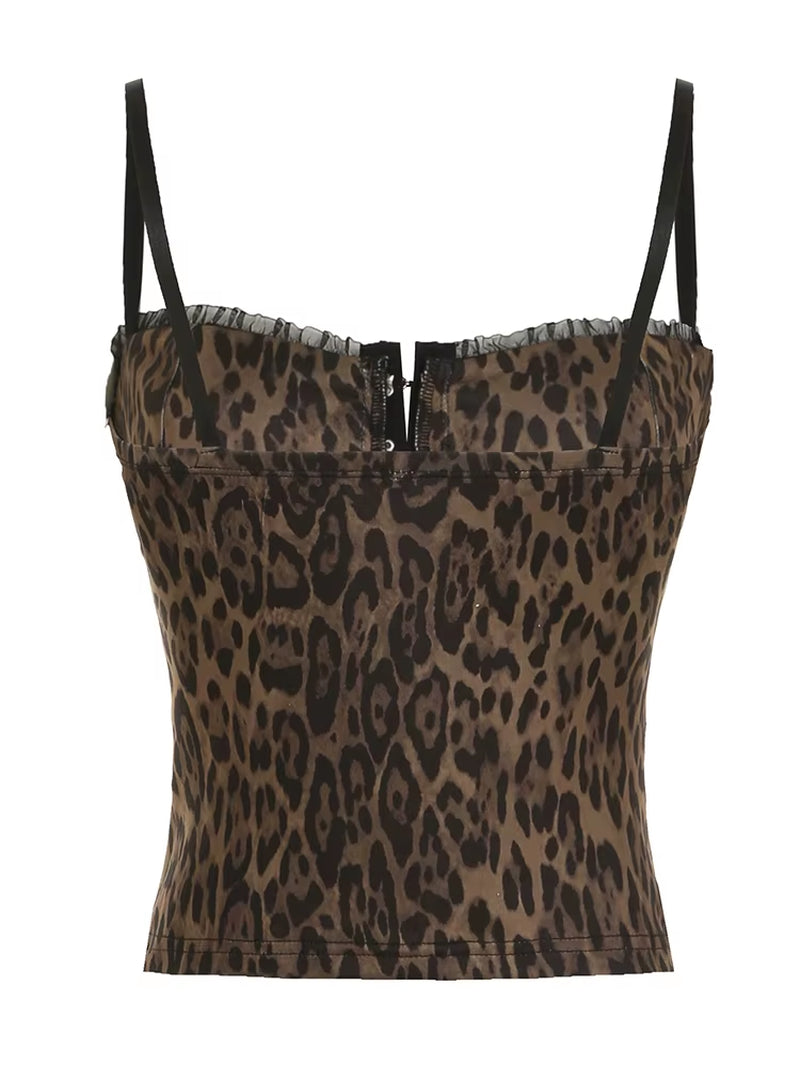 Leopard Tiger Stripe Print Women'S Camisoles Summer Spaghetti Straps Buttons Cupped Corset Coquette Slim Fit Tank Tops