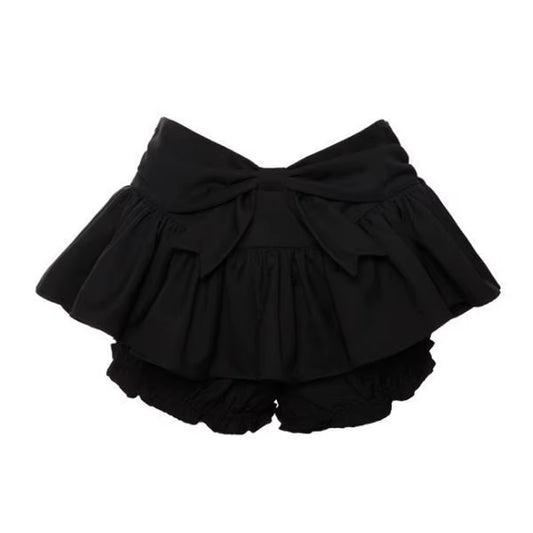 Grunge Y2K Bow Denim Skirt with Shorts Kawaii Women Vintage Gyaru Ruffle Low Waist Sexy Pleated Mini Skirts Summer Streetwear