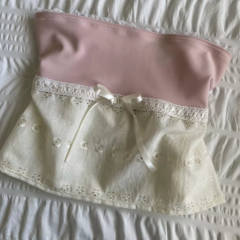 Plaid Floral Print Milkmaid Tops 00S Retro Coquette Camis Fairycore Y2K Lace Trim Backless Tie up Crop Tops Chic Cute Mini Vest