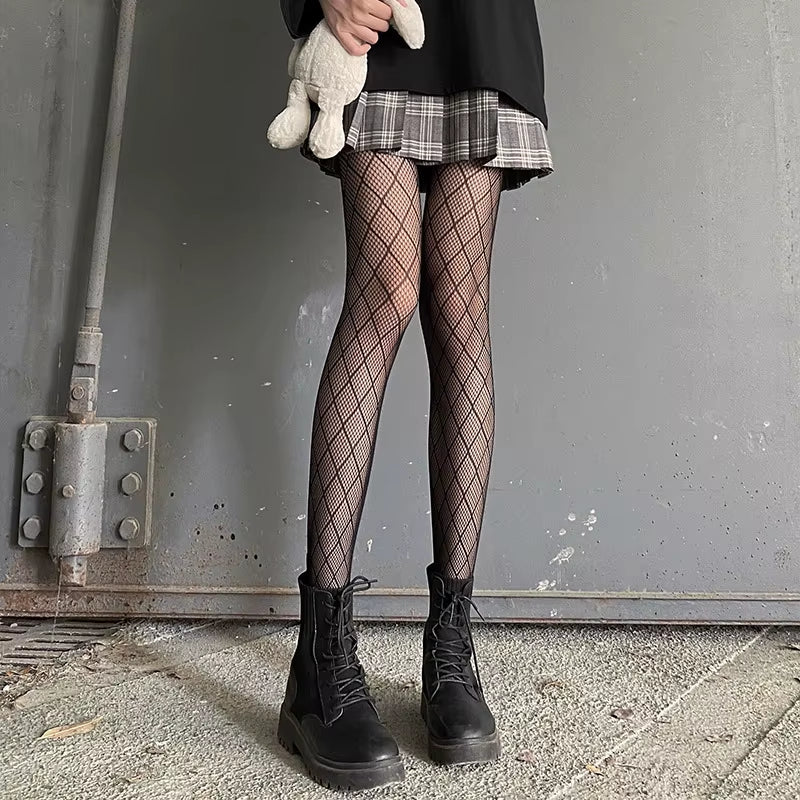 Lolita Tights Tattoos Mesh JK Pantyhose Collant Femme Medias Lolita Pantyhose Punk Sexy Fishnet Stockings Cosplay Hosiery