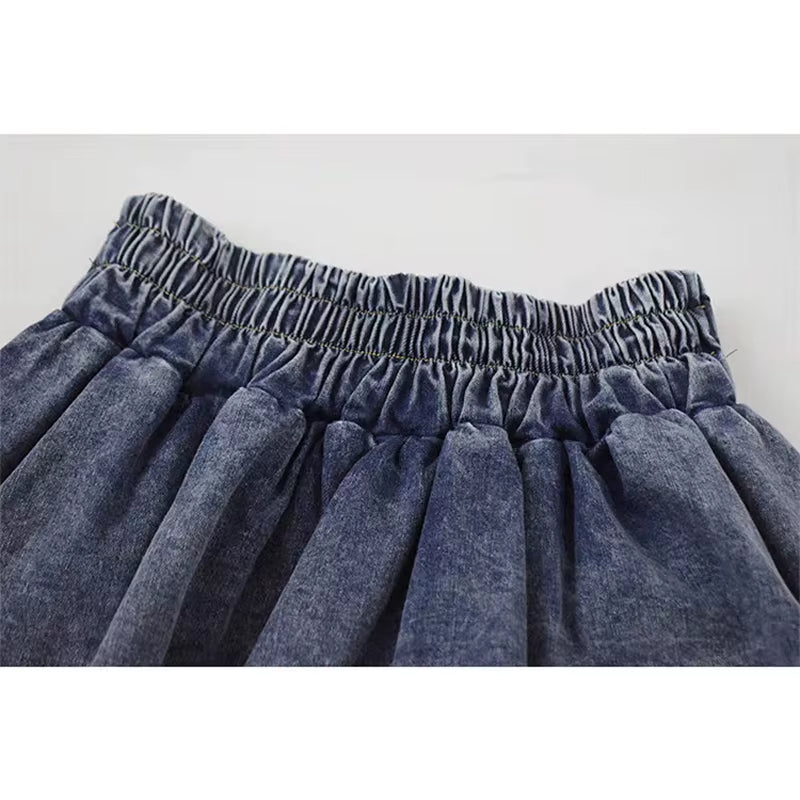 Grunge Y2K Bow Denim Skirt with Shorts Kawaii Women Vintage Gyaru Ruffle Low Waist Sexy Pleated Mini Skirts Summer Streetwear